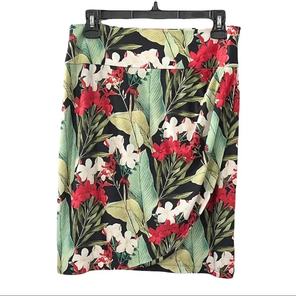 Boston Proper Floral Faux Wrap Skirt
